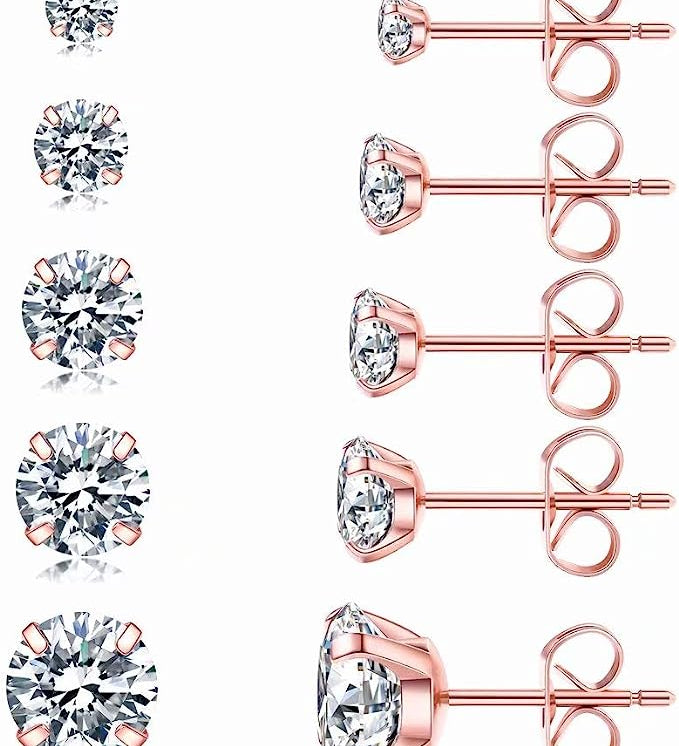 Leanna - 316L Stainless Steel Stud Earrings (set of 5 Pairs)