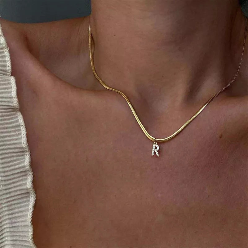 Melly - Diamond Initial Herringbone Necklace