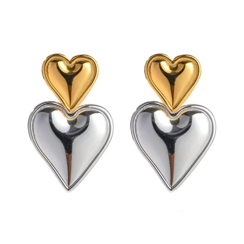 Nyra - Two Tone Double Heart Earrings