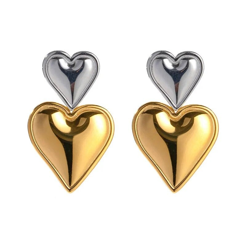 Nyra - Two Tone Double Heart Earrings